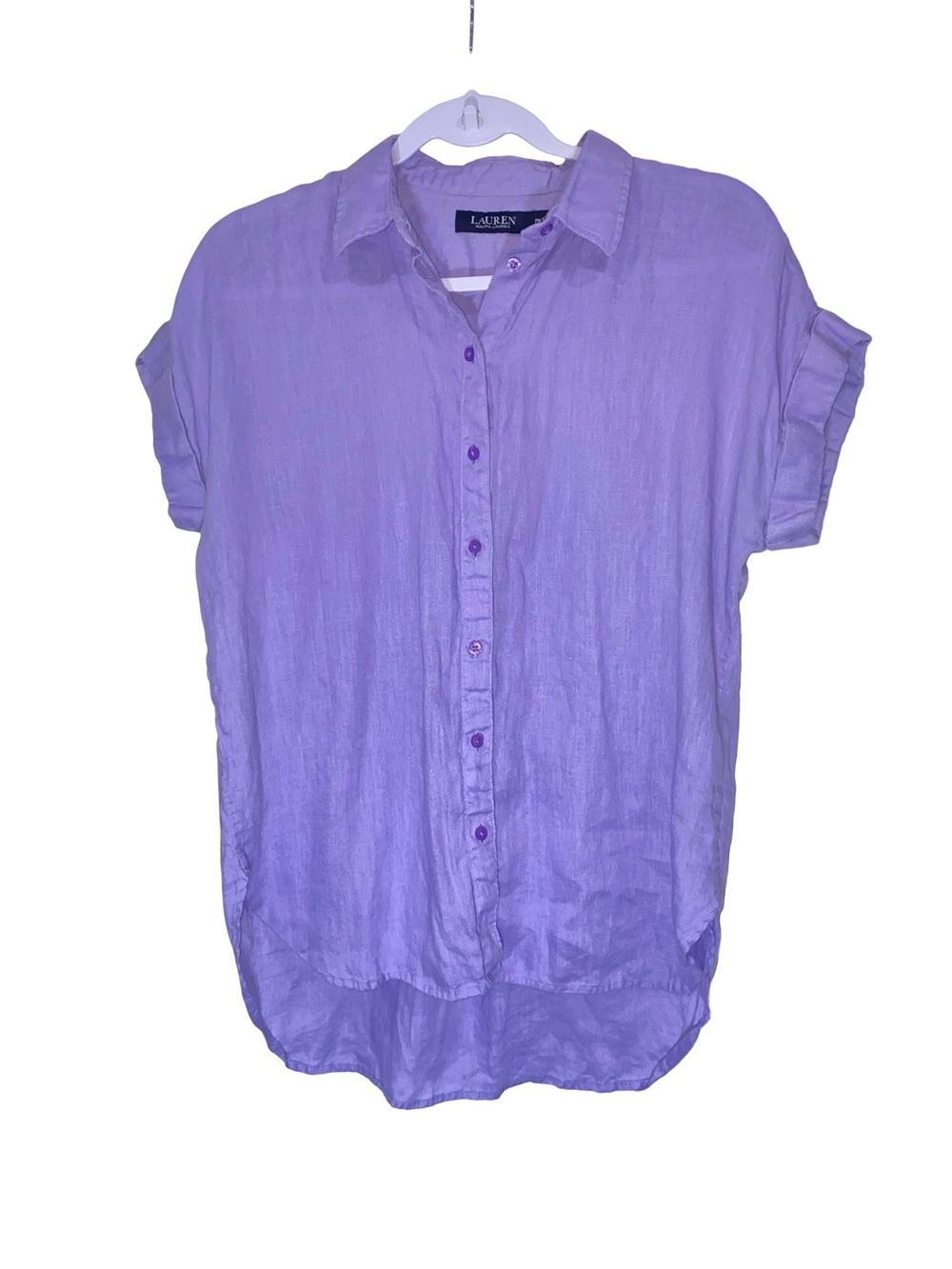 Lauren Ralph Lauren Purple Linen Short Sleeve Button Down Shirt Petite Medium - Picture 4 of 6